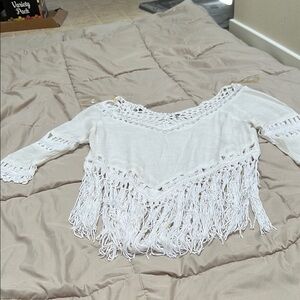 Elegant White Crochet Detailed Fringe Top